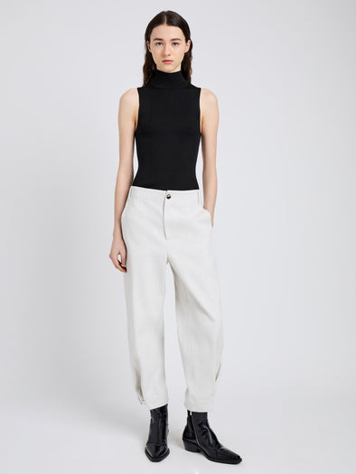 Proenza Schouler Front full length image of model wearing Kay Pant in Wool Garbardine in Bone Melange