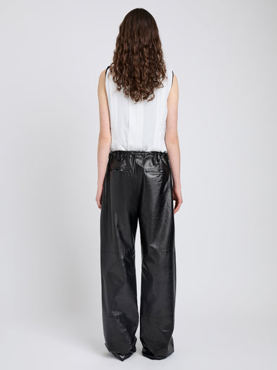 Proenza Schouler Back full length image of model wearing Magnus Pant in Lightweight Leather in Black