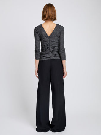 Proenza Schouler Back full length image of model wearing Lydia Pant in Drapey Suiting in Black