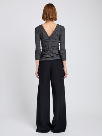 Proenza Schouler Back full length image of model wearing Lydia Pant in Drapey Suiting in Black