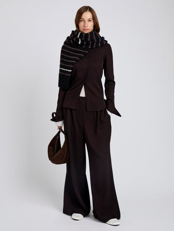 Proenza Schouler Front full length image of model wearing Meadow Pant in Merino Wool Twill in Chocolate