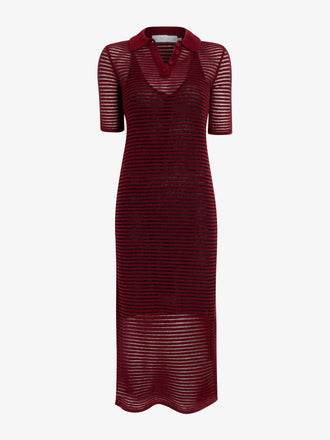 Proenza Schouler Still life image of Meline Dress in Cashmere Silk Stripe in Claret, black