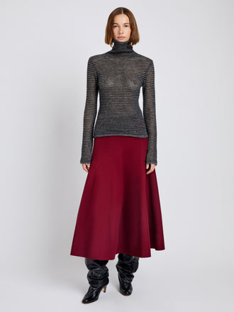Proenza Schouler Front full length alternate image of model wearing Hailey Sweater in Cashmere Silk Stripe in Grey, black