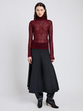 Proenza Schouler Front full length alternate image of model wearing Hailey Sweater in Cashmere Silk Stripe in Claret, black