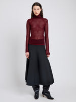 Proenza Schouler Front full length alternate image of model wearing Hailey Sweater in Cashmere Silk Stripe in Claret, black