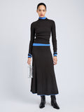 Proenza Schouler Front full length image of model wearing Daniella Sweater in Souffle Knit in Chicory