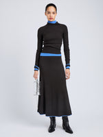 Proenza Schouler Front full length image of model wearing Daniella Sweater in Souffle Knit in Chicory