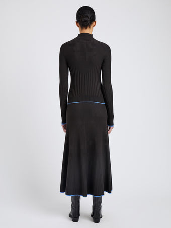 Proenza Schouler Back full length image of model wearing Daniella Sweater in Souffle Knit in Chicory