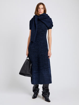 Proenza Schouler Front full length image of model wearing Mel Dress in Marled Cotton in Navy, black ombre