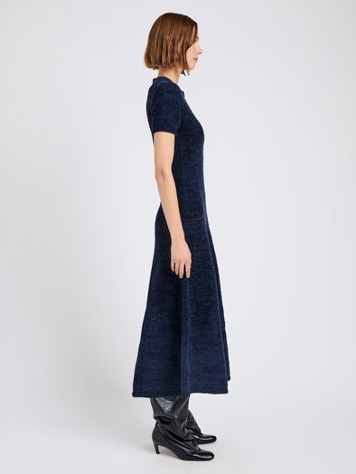 Proenza Schouler Side full length image of model wearing Mel Dress in Marled Cotton in Navy, black ombre