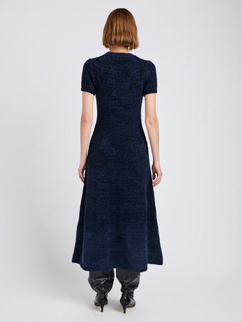 Proenza Schouler Back full length image of model wearing Mel Dress in Marled Cotton in Navy, black ombre