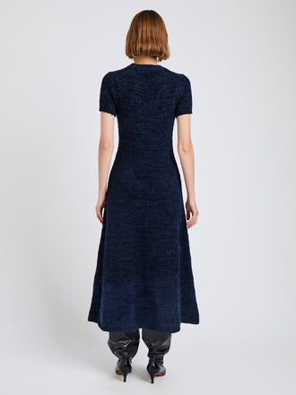 Proenza Schouler Back full length image of model wearing Mel Dress in Marled Cotton in Navy, black ombre