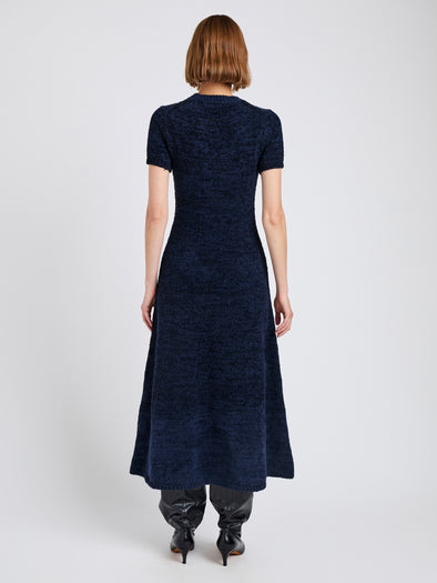 Proenza Schouler Back full length image of model wearing Mel Dress in Marled Cotton in Navy, black ombre