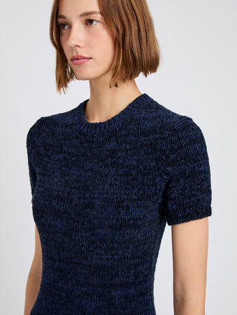 Proenza Schouler Detail image of model wearing Mel Dress in Marled Cotton in Navy, black ombre