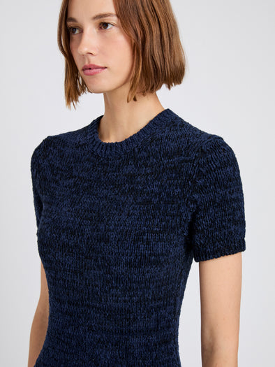 Proenza Schouler Detail image of model wearing Mel Dress in Marled Cotton in Navy, black ombre