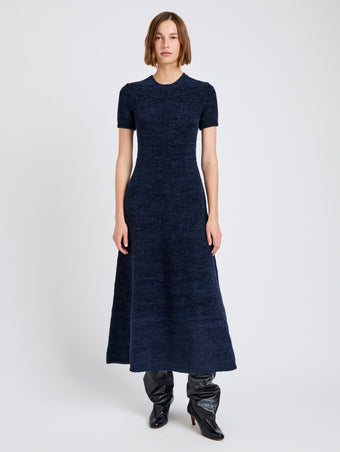 Proenza Schouler Front full length alternate image of model wearing Mel Dress in Marled Cotton in Navy, black ombre