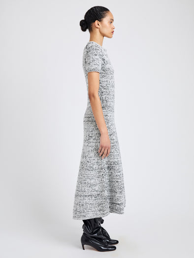 Proenza Schouler Side full length image of model wearing Mel Dress in Marled Cotton in Navy, black ombre