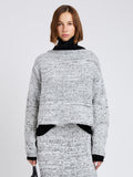 Proenza Schouler Cropped front image of model wearing Maddox Sweater in Marled Cotton in Bone, black melange