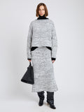 Proenza Schouler Front full length image of model wearing Maddox Sweater in Marled Cotton in Bone, black melange