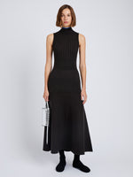 Proenza Schouler Front full length image of model wearing Ezme Dress in Souffle Knit in Chicory