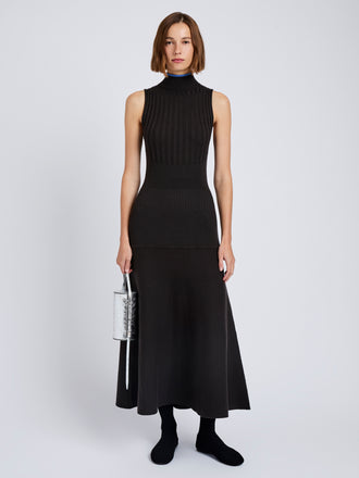 Proenza Schouler Front full length image of model wearing Ezme Dress in Souffle Knit in Chicory