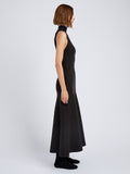 Proenza Schouler Side full length image of model wearing Ezme Dress in Souffle Knit in Chicory