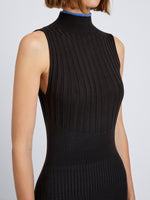 Proenza Schouler Detail image of model wearing Ezme Dress in Souffle Knit in Chicory