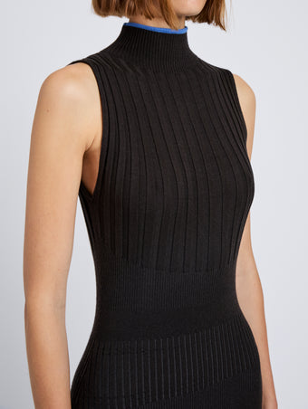 Proenza Schouler Detail image of model wearing Ezme Dress in Souffle Knit in Chicory