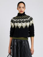 Proenza Schouler Front cropped image of model wearing Lizzy Sweater in Textured Fairisle in Black Multi