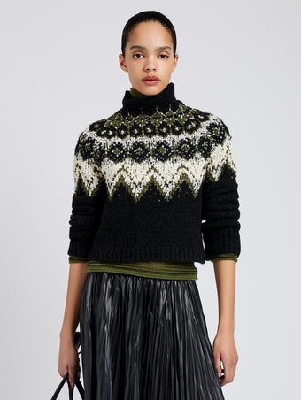 Proenza Schouler Front cropped image of model wearing Lizzy Sweater in Textured Fairisle in Black Multi