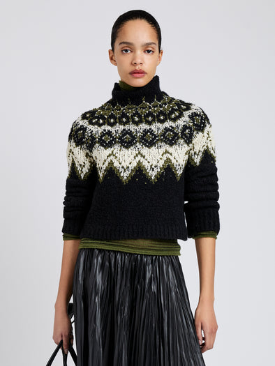 Proenza Schouler Front cropped image of model wearing Lizzy Sweater in Textured Fairisle in Black Multi