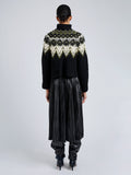 Proenza Schouler Back full length image of model wearing Lizzy Sweater in Textured Fairisle in Black Multi