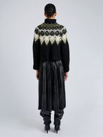 Proenza Schouler Back full length image of model wearing Lizzy Sweater in Textured Fairisle in Black Multi