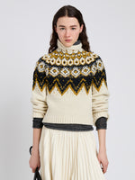 Proenza Schouler Front cropped image of model wearing Lizzy Sweater in Textured Fairisle in Cream Multi