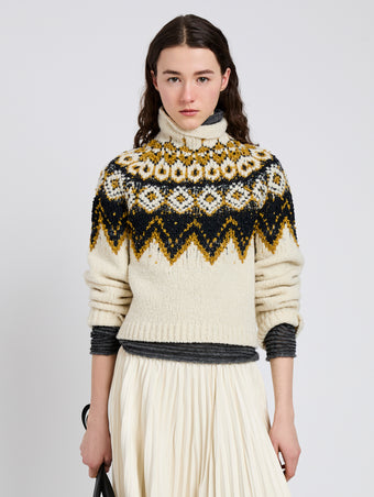 Proenza Schouler Front cropped image of model wearing Lizzy Sweater in Textured Fairisle in Cream Multi