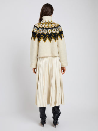 Proenza Schouler Back full length image of model wearing Lizzy Sweater in Textured Fairisle in Cream Multi