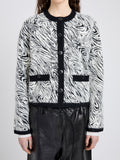 Proenza Schouler Detail image of model wearing Amina Jacket in Jacquard Alpaca in Black, white zebra
