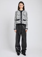 Proenza Schouler Front full length alternate image of model wearing Amina Jacket in Jacquard Alpaca in Black, white zebra