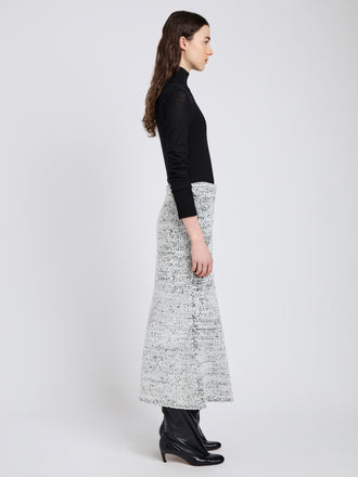 Proenza Schouler Side full length image of model wearing Kerry Skirt in Marled Cotton in Bone, black melange