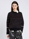 Proenza Schouler Front cropped image of model wearing Leonie Sweater in Stripe Wool in Black Multi