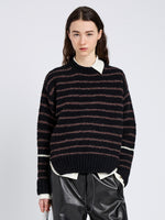 Proenza Schouler Front cropped image of model wearing Leonie Sweater in Stripe Wool in Black Multi