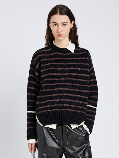 Proenza Schouler Front cropped image of model wearing Leonie Sweater in Stripe Wool in Black Multi