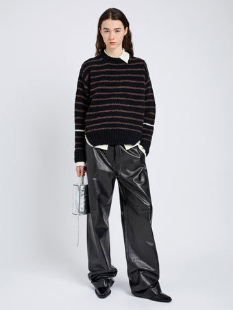Proenza Schouler Front full length image of model wearing Leonie Sweater in Stripe Wool in Black Multi