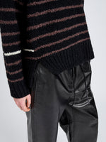 Proenza Schouler Detail image of model wearing Leonie Sweater in Stripe Wool in Black Multi