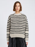 Proenza Schouler Front cropped image of model wearing Leonie Sweater in Stripe Wool in Dark Grey Multi