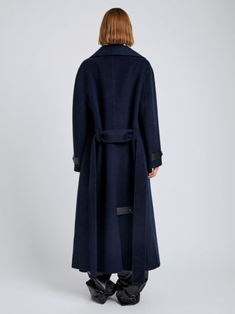 Proenza Schouler Back full length image of model wearing Corey Coat in Splittable Wool in Ink