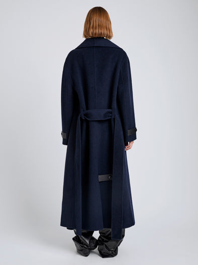 Proenza Schouler Back full length image of model wearing Corey Coat in Splittable Wool in Ink