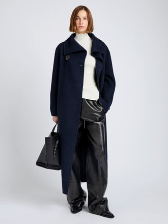 Proenza Schouler Front full length image of model wearing Corey Coat in Splittable Wool in Ink
