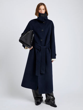 Proenza Schouler Front full length image of model wearing Corey Coat in Splittable Wool in Ink