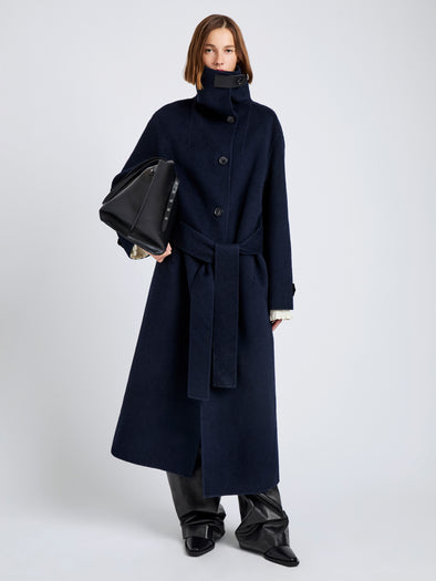 Proenza Schouler Front full length image of model wearing Corey Coat in Splittable Wool in Ink